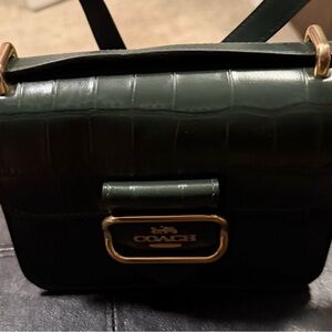 Coach Dark Green Croc-Embossed Crossbody Purse